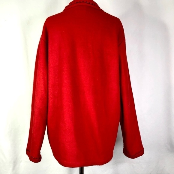 VINTAGE Take Two fleece shirt jacket button front cat applique red M - Picture 7 of 11